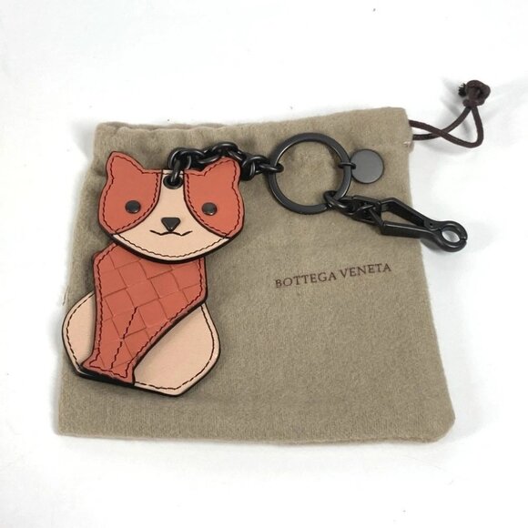 BOTTEGA VENETA Intrecciato Cat animal Bag Charm Key Holder Beige/pink - Picture 8 of 8